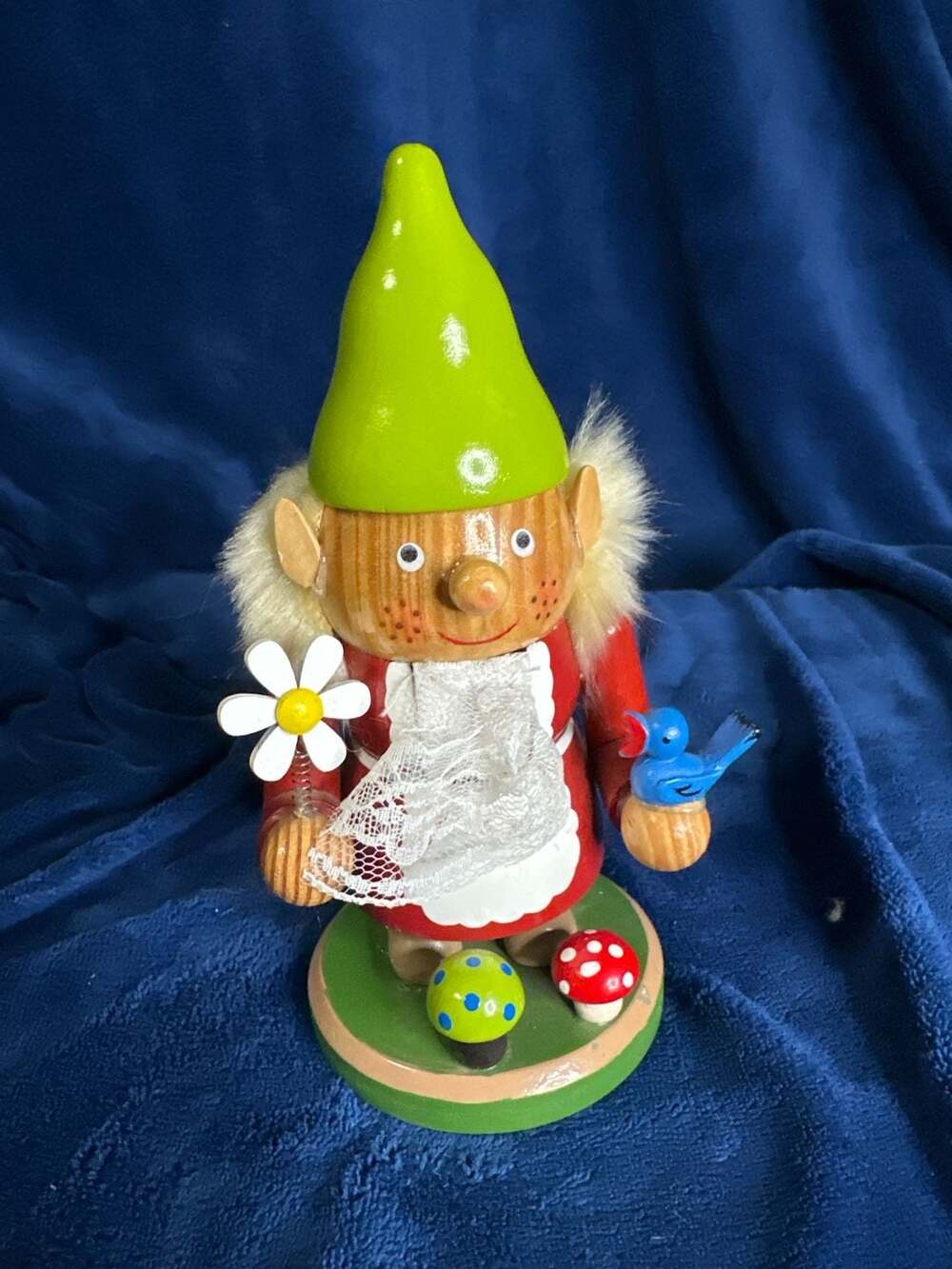 World Market 2011 Wooden Gnome Nutcracker with Flower and Bird